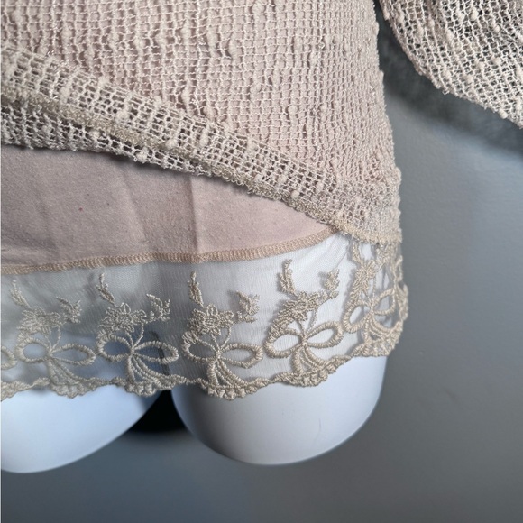 Indigo Soul Beige Sheer Knit Lace Hem Tunic Top | 2XL - Picture 5 of 14